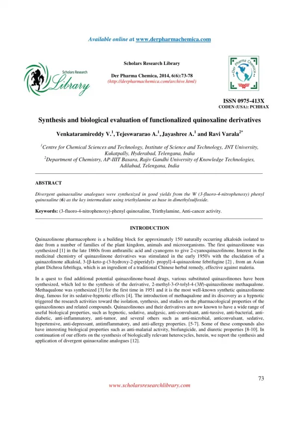 Synthesis and biological evaluation of functionalized quinoxaline derivatives