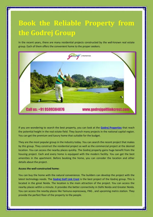 Book the Reliable Property from the Godrej Group