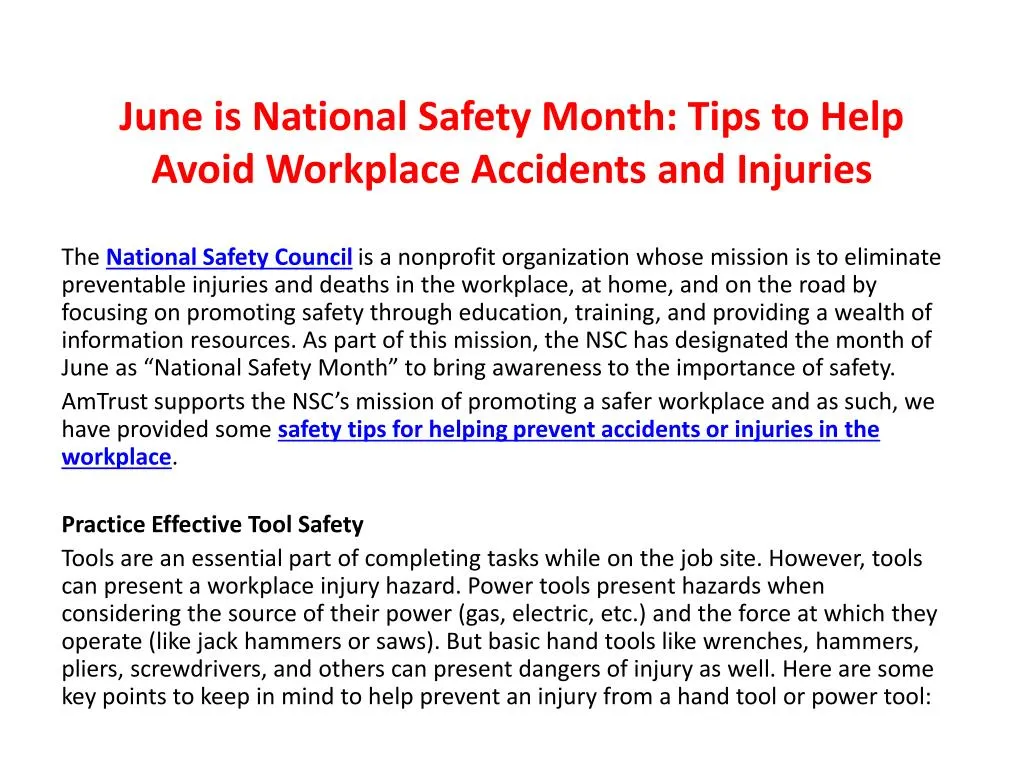 june is national safety month tips to help avoid workplace accidents and injuries
