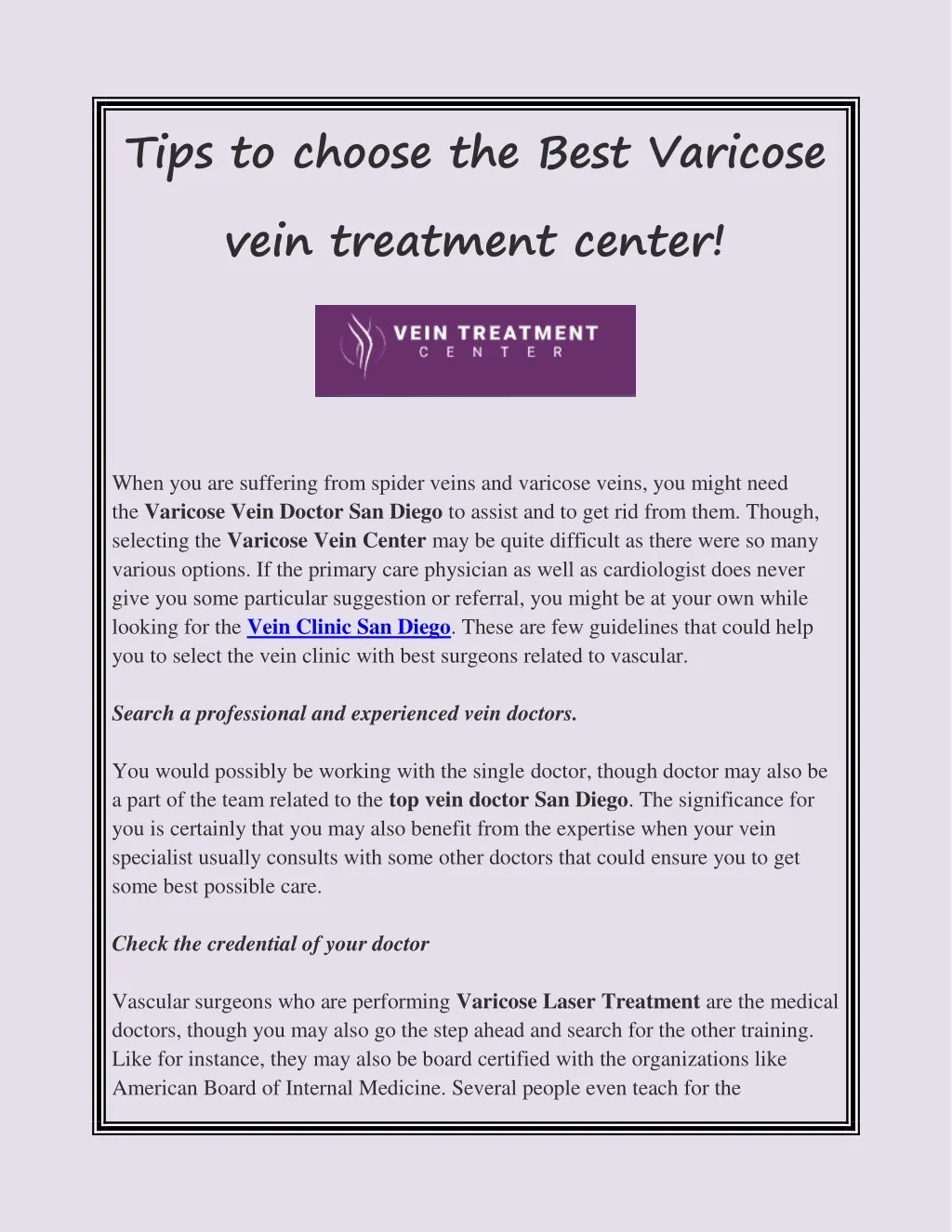 tips to choose the best varicose vein treatment
