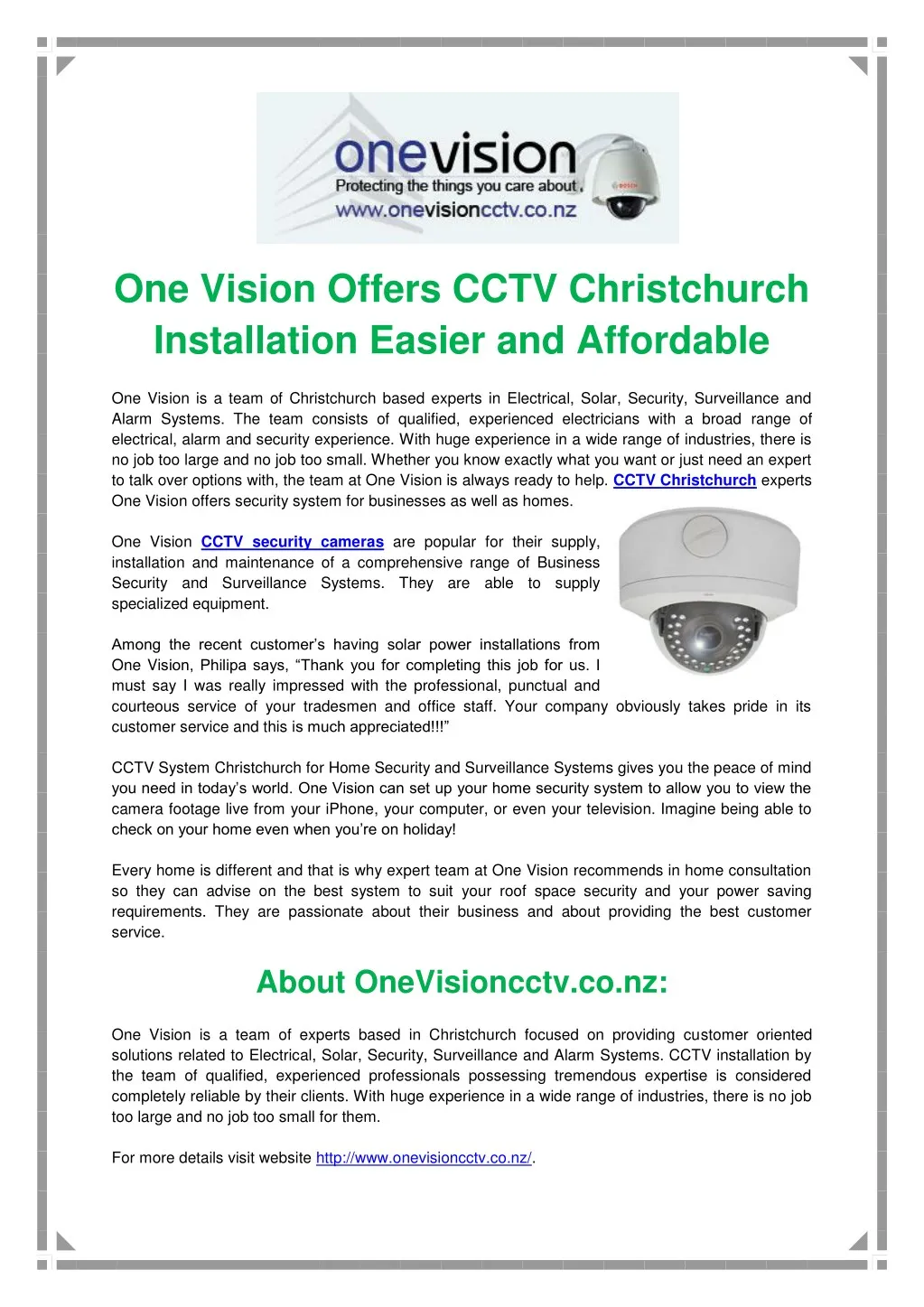 one vision offers cctv christchurch installation