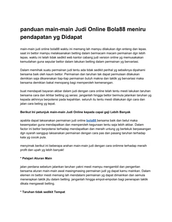 panduan main-main Judi Online Bola88 meniru pendapatan yg Didapat