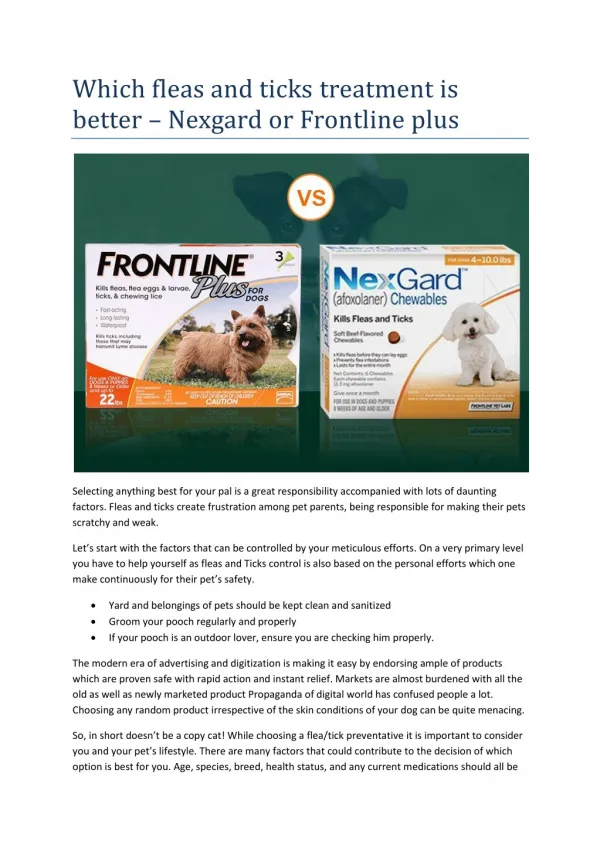 Which fleas and ticks treatment is better – Nexgard or Frontline plus