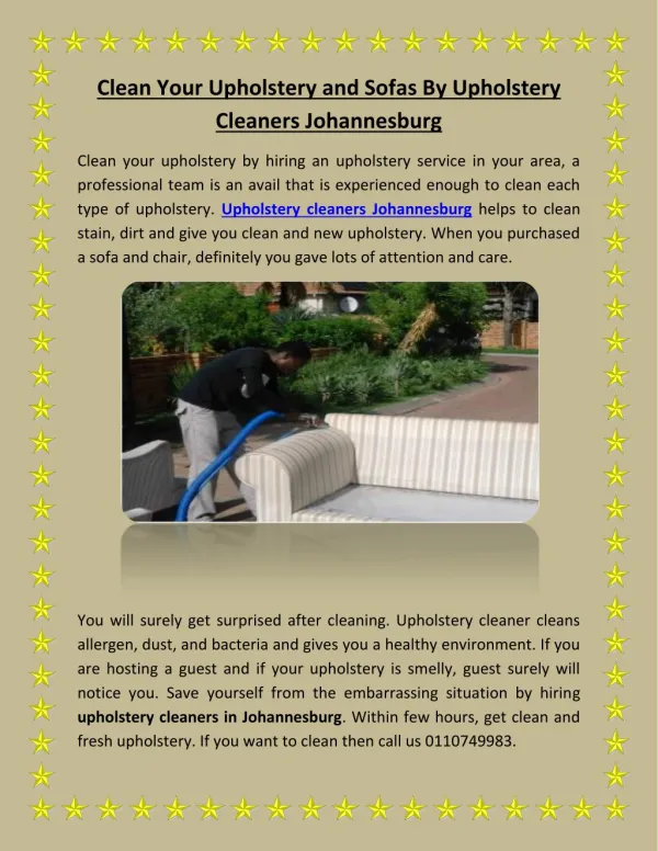 Clean Your Living Area By Upholstery Cleaners Johannesburg