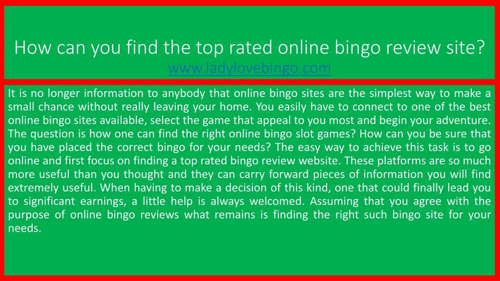 how can you find the top rated online bingo review site www ladylovebingo com