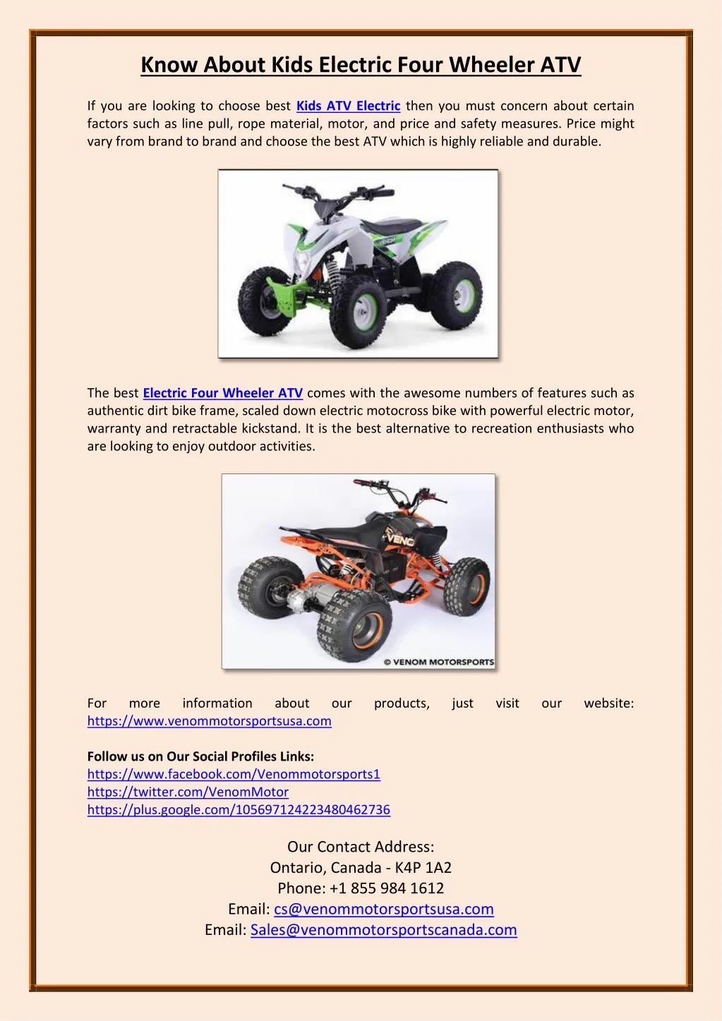 know about kids electric four wheeler atv
