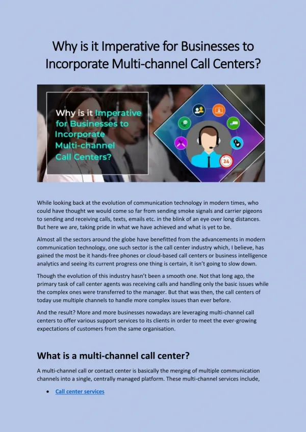 Why is it Imperative for Businesses to Incorporate Multi-channel Call Centers?