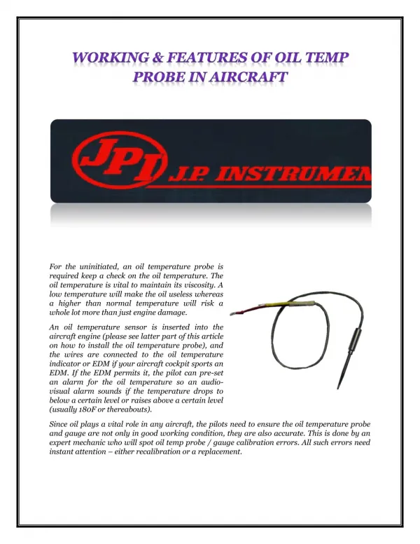 WORKING & FEATURES OF OIL TEMP PROBE IN AIRCRAFT