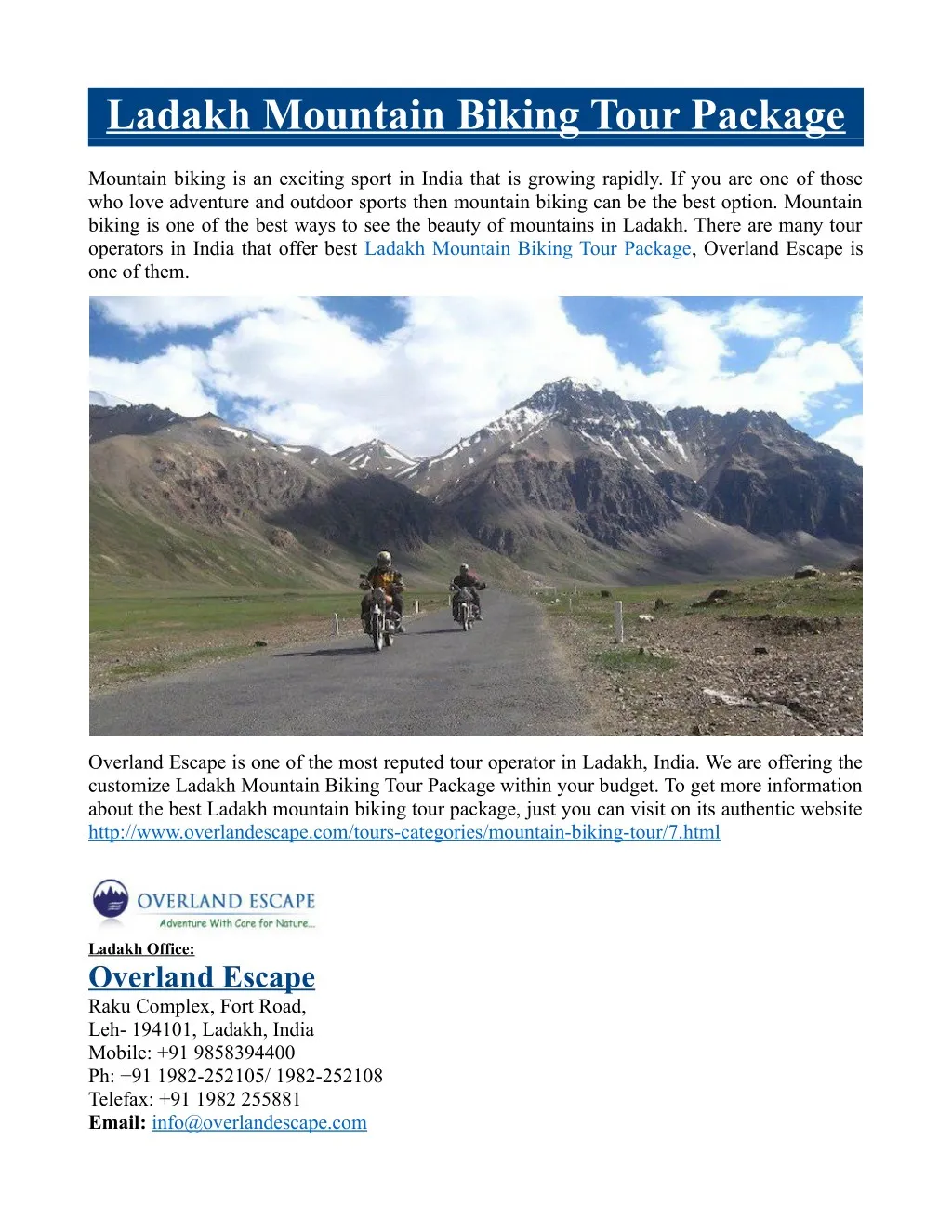 ladakh mountain biking tour package