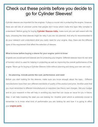 Check out these points before you decide to go for Cylinder Sleeves! - slide 1