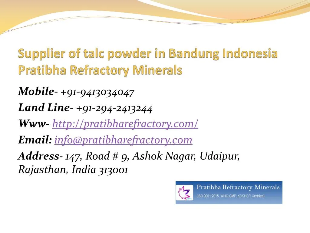 supplier of talc powder in bandung indonesia pratibha refractory minerals