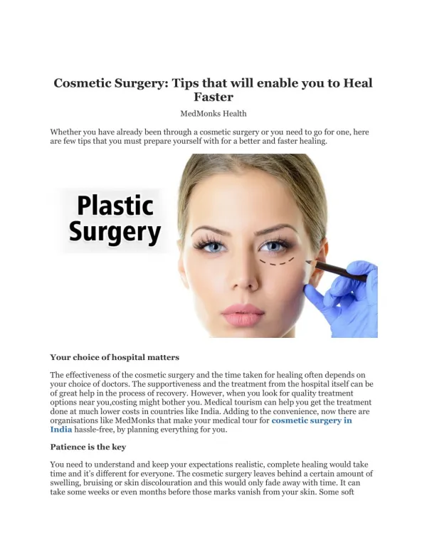 Cosmetic Surgery: Tips that will enable you to Heal Faster