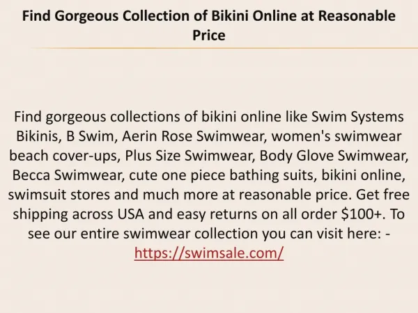 Find Gorgeous Collection of Bikini Online at Reasonable Price.
