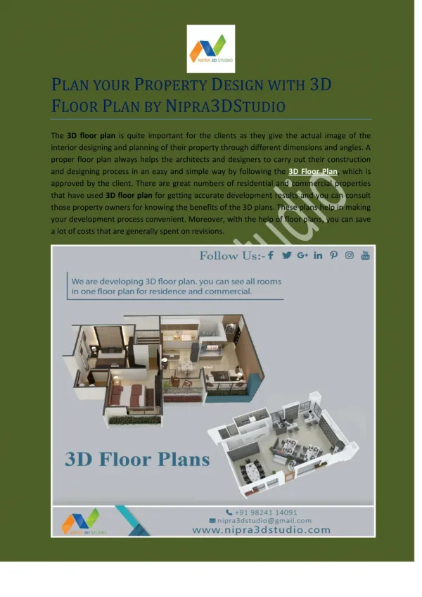 PLAN YOUR PROPERTY DESIGN WITH 3D FLOOR PLAN BY NIPRA3DSTUDIO