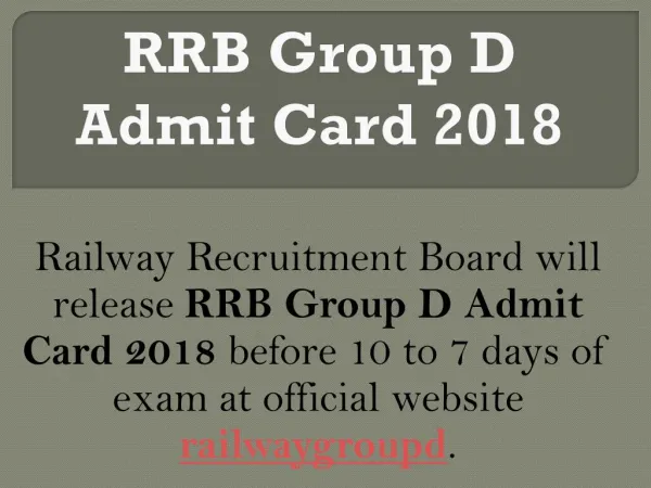 Railway Group D Admit card 2018