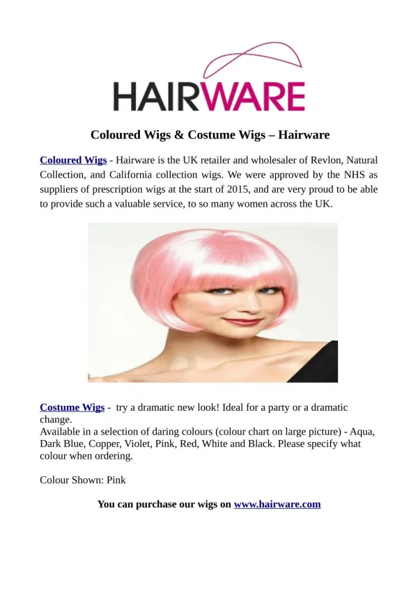 Coloured Wigs & Costume Wigs – Hairware