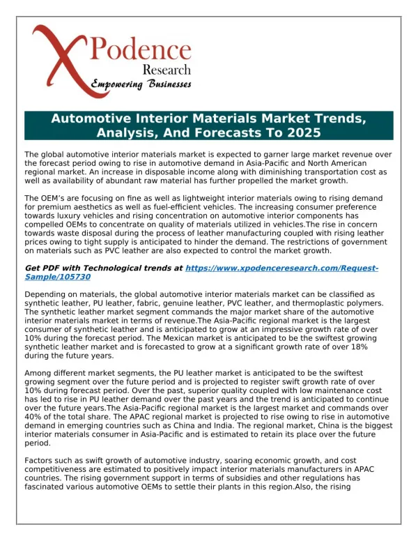 Global Automotive Interior Materials: Roadmap to Win and Drive Customer Value