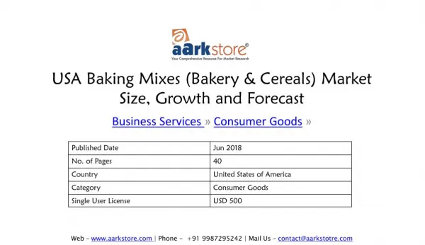 USA Baking Mixes (Bakery & Cereals) Market Size, Growth and Forecast | Aarkstore