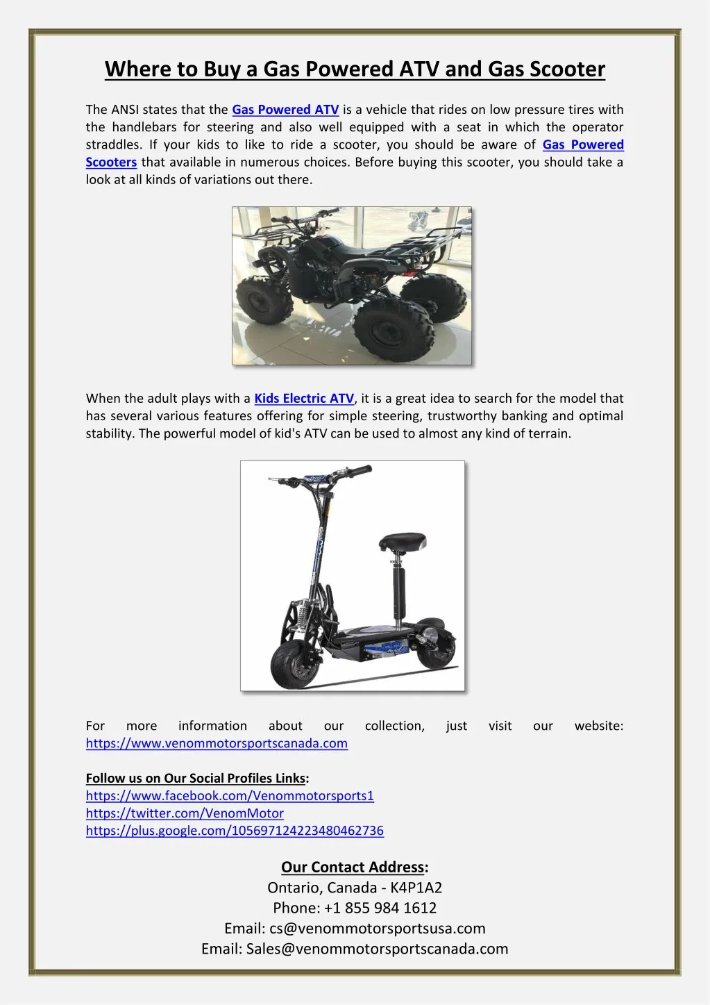 where to buy a gas powered atv and gas scooter