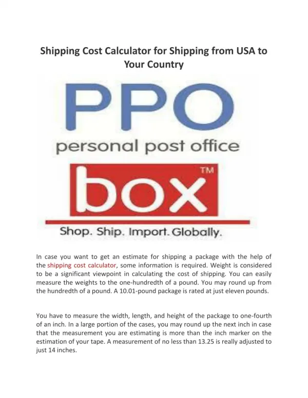 Shipping Cost Calculator for Shipping from USA to Your Country