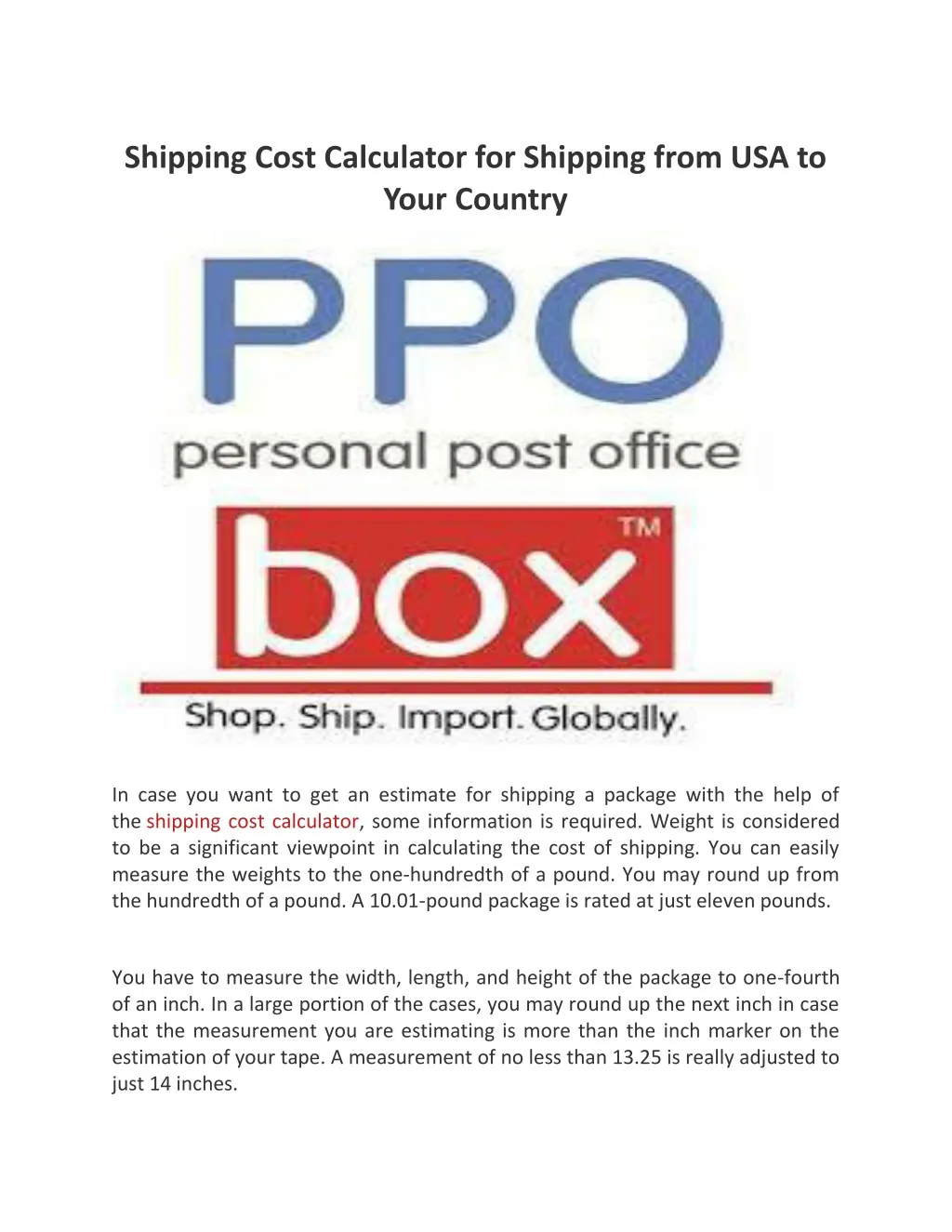 shipping cost calculator for shipping from