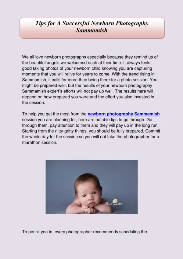 Tips for A Successful Newborn Photography Sammamish