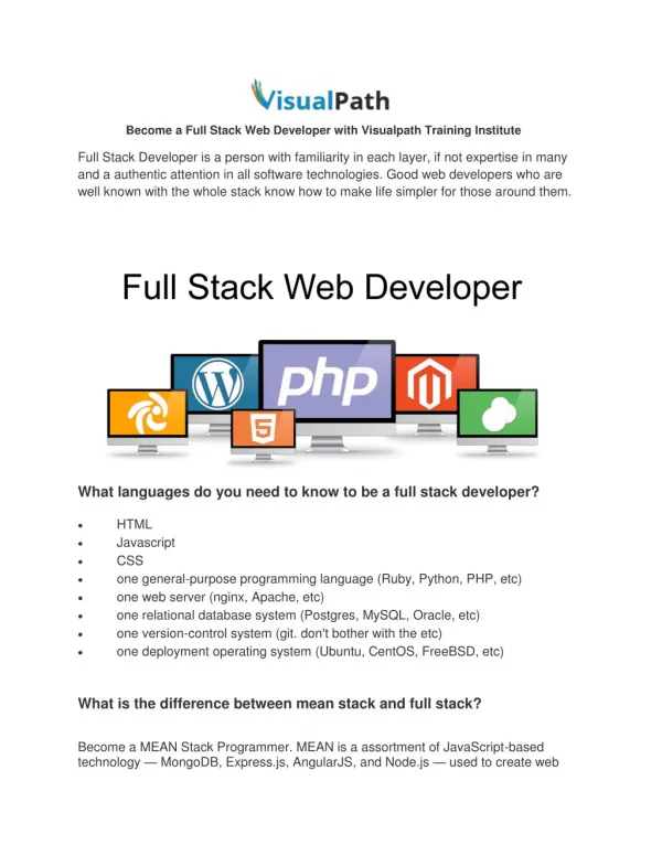 Become a full stack developer Full stack Online Training