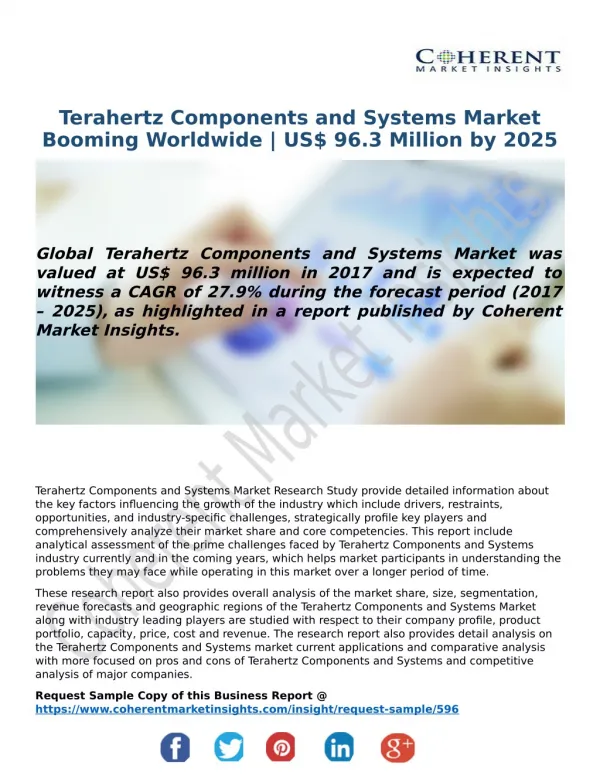 Terahertz Components and Systems Market Booming Worldwide | US$ 96.3 Million by 2025