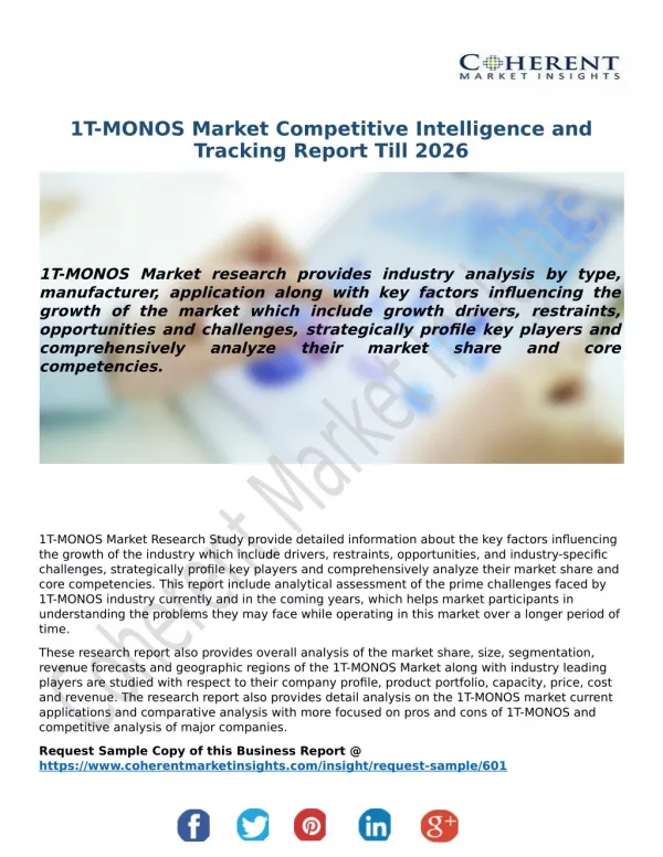 1T-MONOS Market Competitive Intelligence and Tracking Report Till 2026