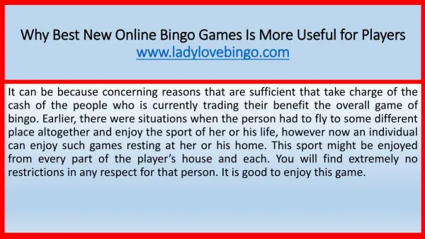 Why Best New Online Bingo Games Is More Useful for Players