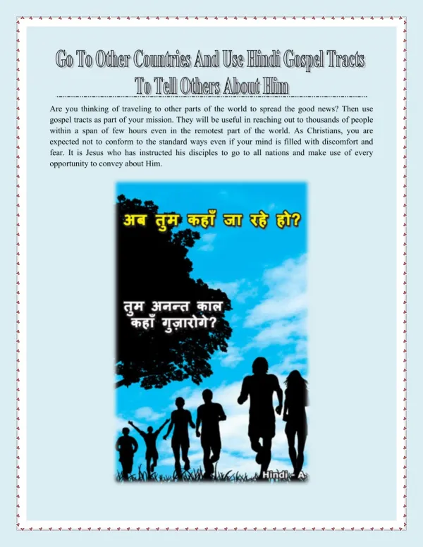 Go To Other Countries And Use Hindi Gospel Tracts To Tell Others About Him