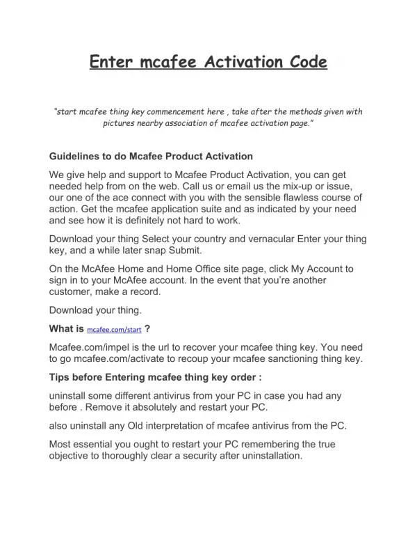 activation of enter mcafee today