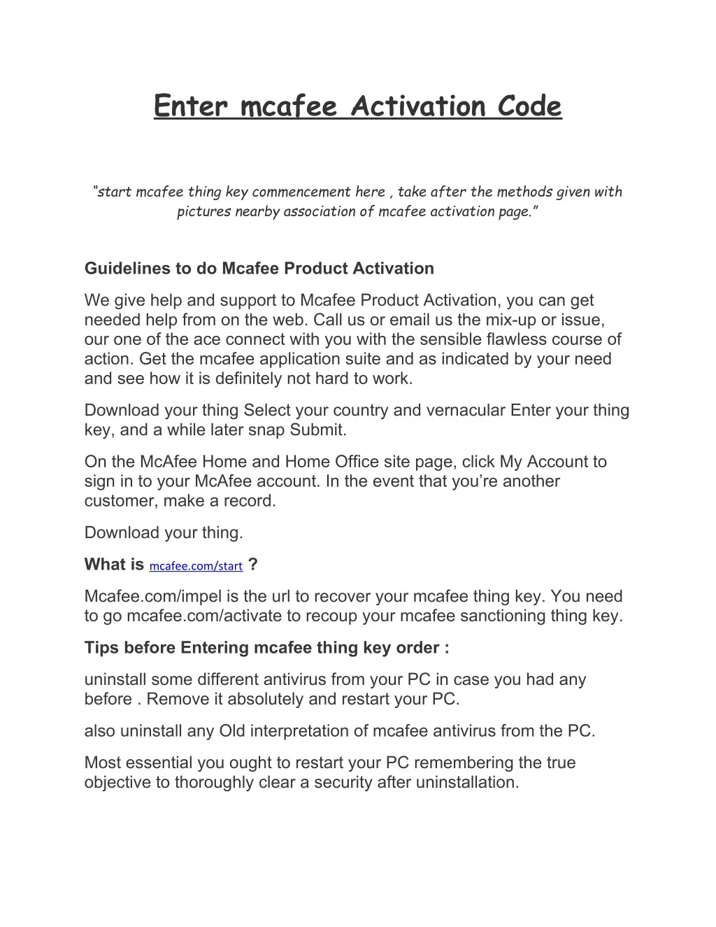 enter mcafee activation code