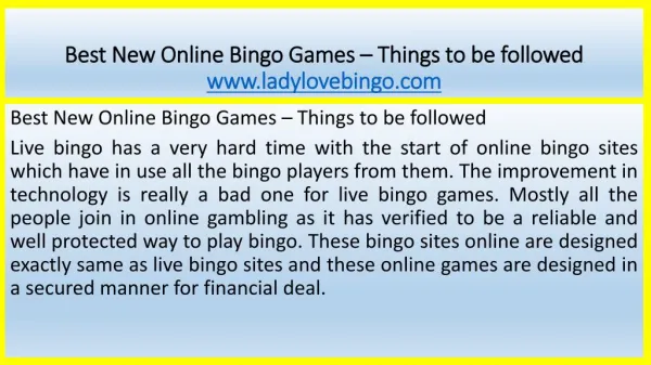 Best New Online Bingo Games – Things to be followed