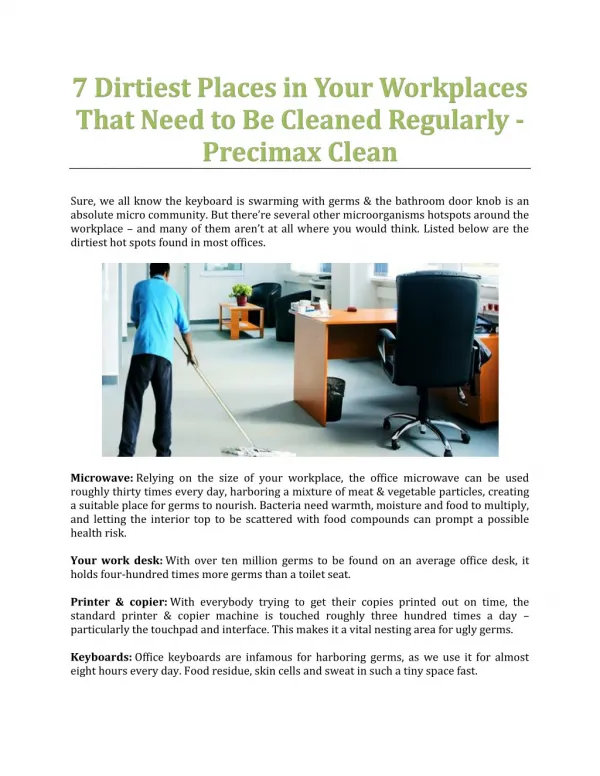 7 Dirtiest Places in Your Workplaces That Need to Be Cleaned Regularly - Precimax Clean