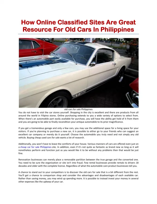 Old Cars for Sale Philippines