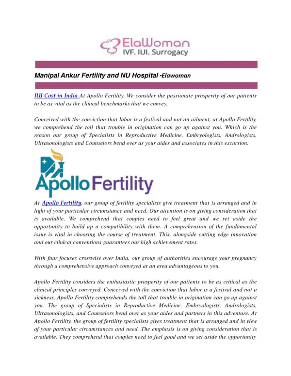 IUI Cost in India and Apollo Fertility