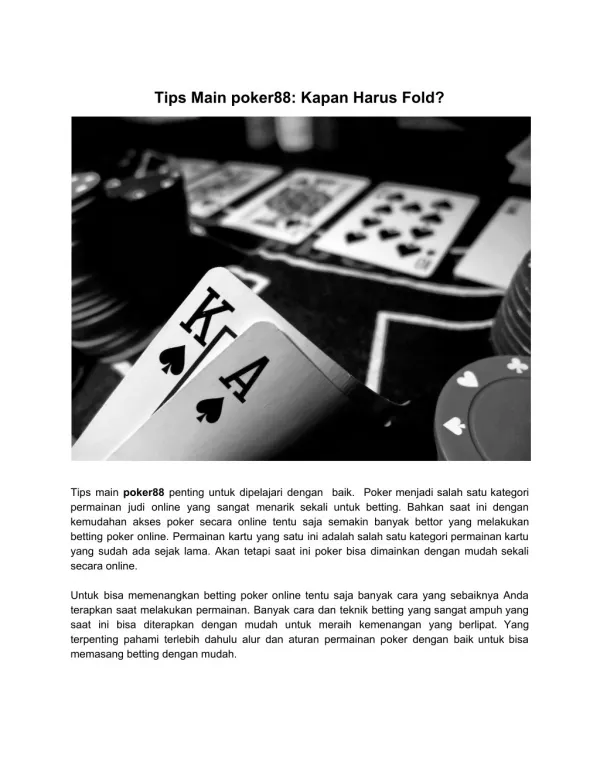 Tips Main Poker88: Kapan Harus Fold