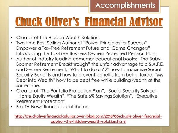 Chuck Oliver’s Financial Advisor - Accomplishments