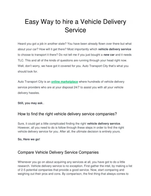 Easy way to hire a vehicle delivery service