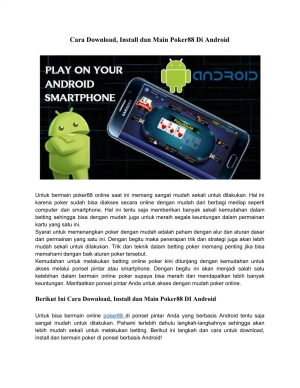 Cara Download, Install dan Main Poker88 Di Android