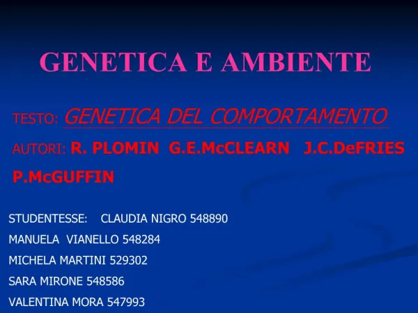 GENETICA E AMBIENTE