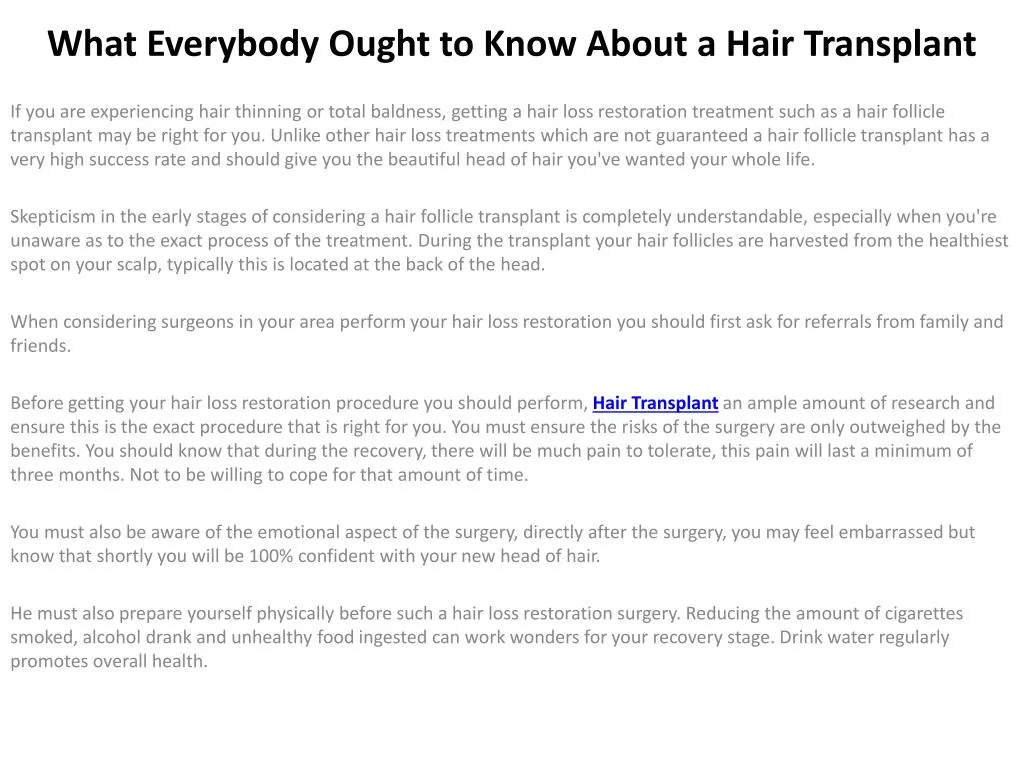 what everybody ought to know about a hair transplant
