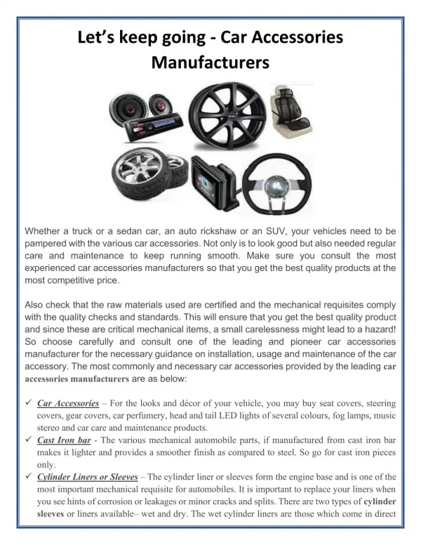 Lets keep going - Car Accessories Manufacturers
