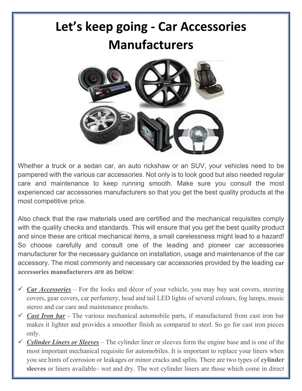 let s keep going car accessories manufacturers