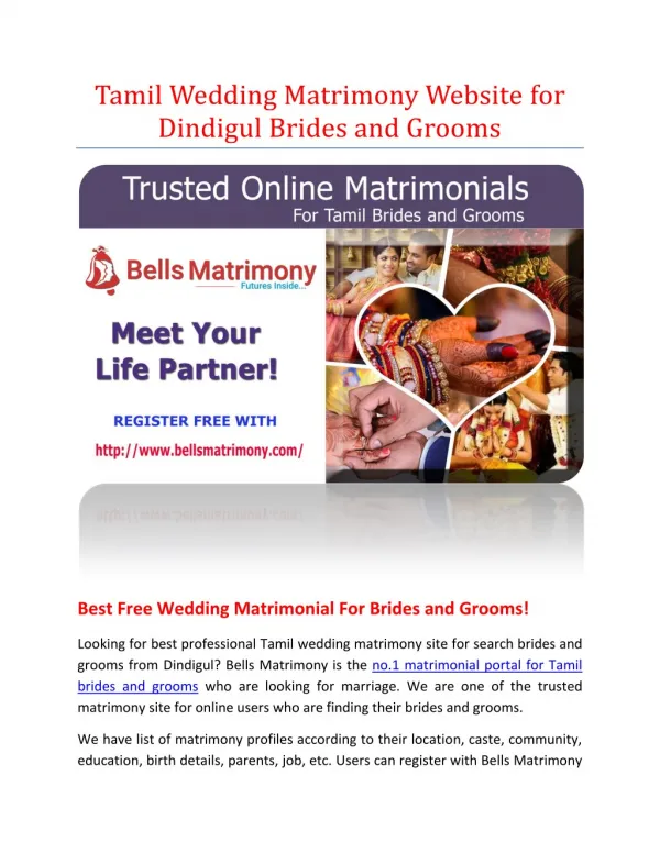 Tamil Wedding Matrimony Website for Dindigul Brides and Grooms