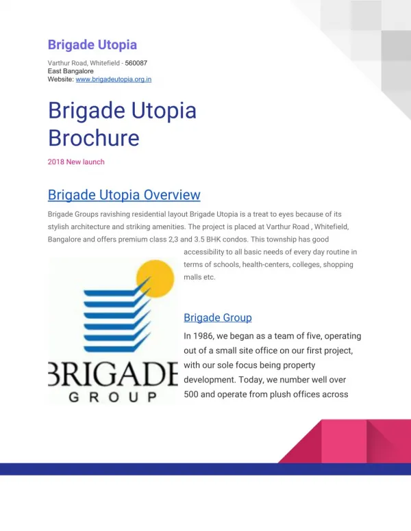 Brigade Utopia Pre Launch Projects in Varthur Road