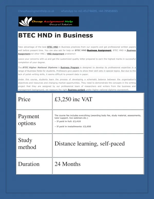 Btec hnd in business