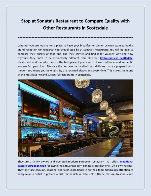 Stop at Sonataâ€™s Restaurant to Compare Quality with Other Restaurants in Scottsdale