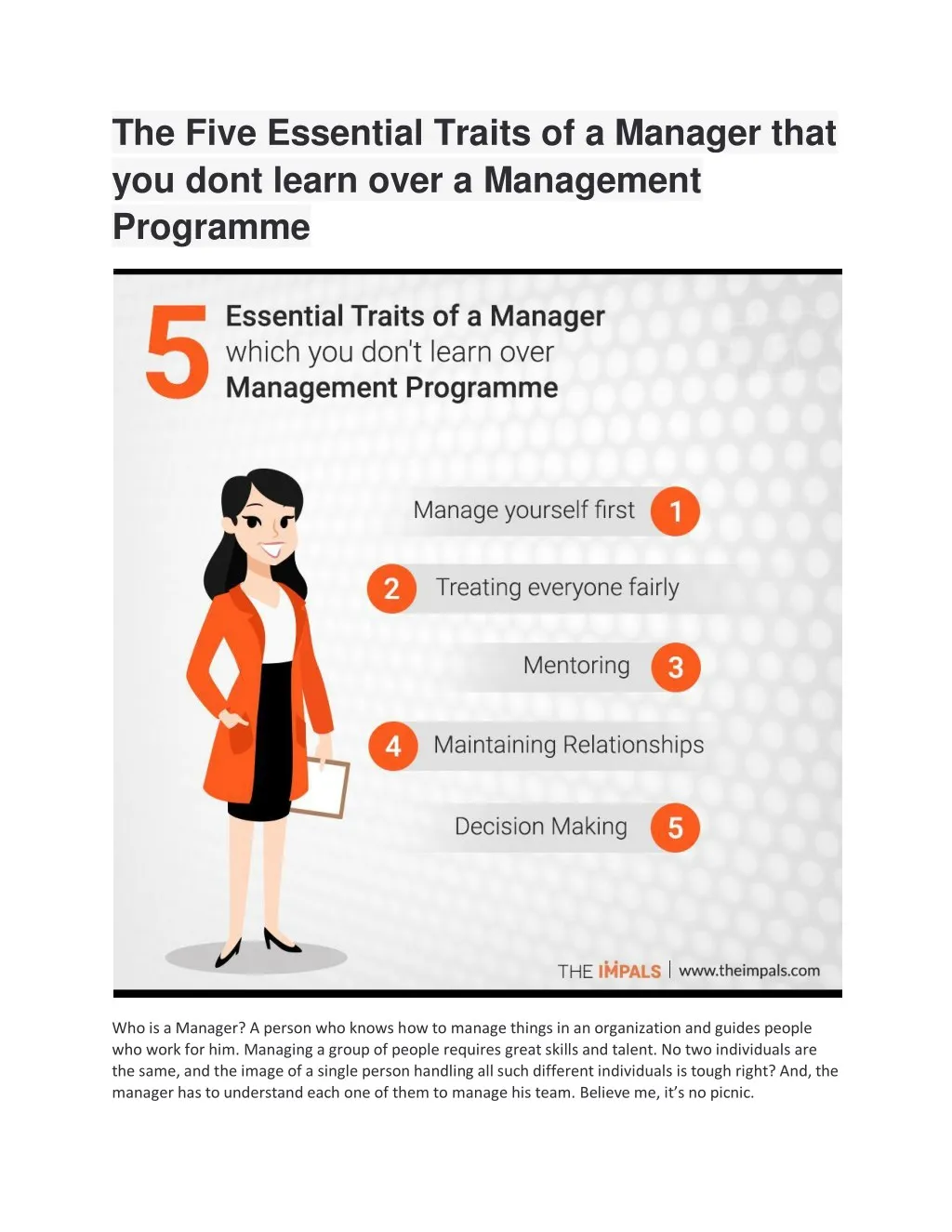 the five essential traits of a manager that